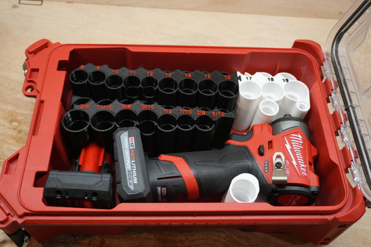 Packout Insert Upgrade Kit For M12 Sub-Compact 3/8" Impact Wrench + 43-piece Impact Socket Set (SWASH sub HS)