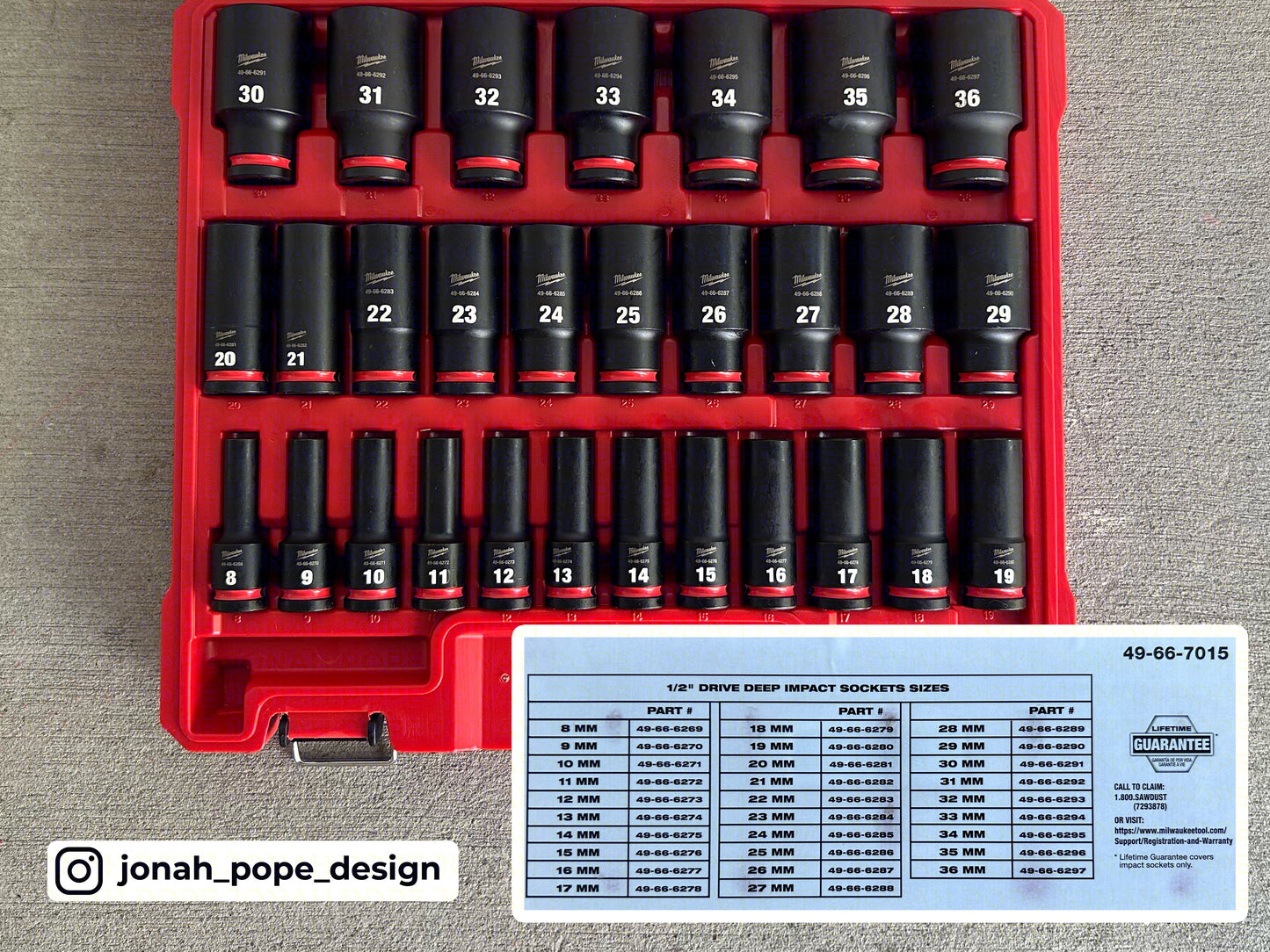 Packout Insert For 1/2" 29-Piece Metric Impact Socket Set - Jonah Pope Design (JP-H29M)