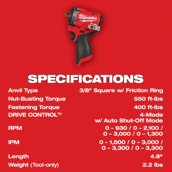 M12 FUEL Stubby 3/8" Impact Wrench (2562-20)