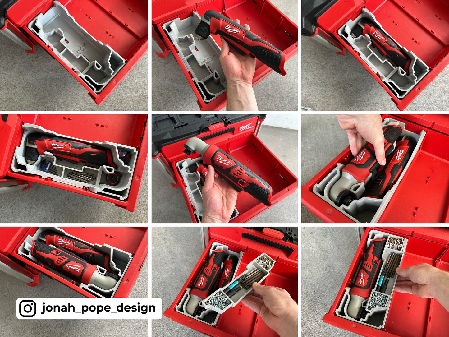 Slimline Packout Drawer Insert for M12 Right Angle Drill and Impact Driver - Jonah Pope Design (JPD-RADI)