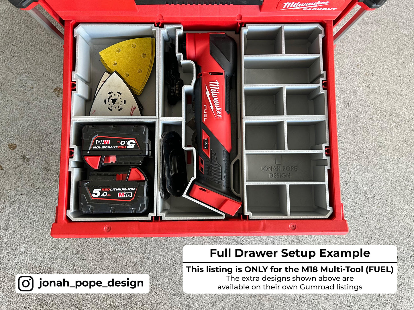 Slimline Packout Drawer Insert for M18 FUEL Multi-Tool - Jonah Pope Design (JPD-18MT)