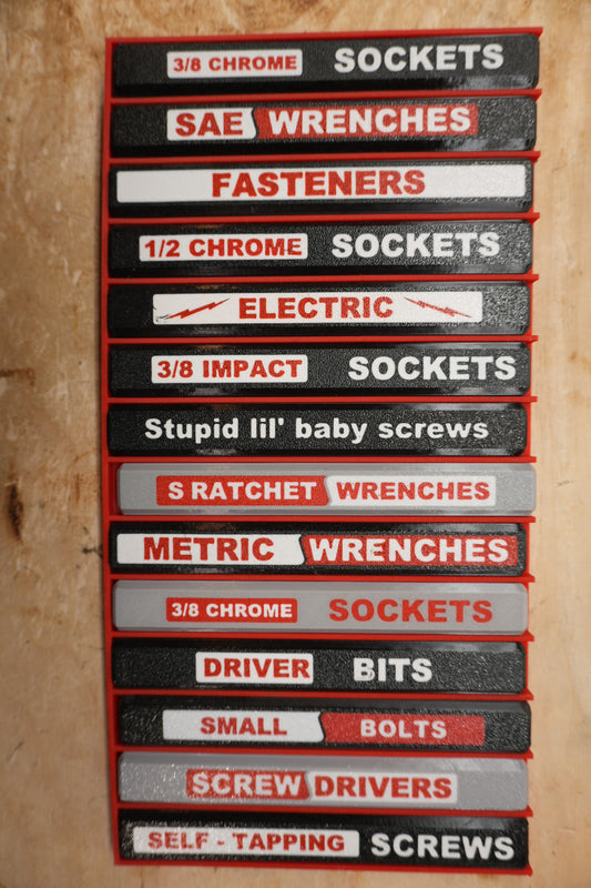 Low Profile Packout Organizer Labels - Black Background