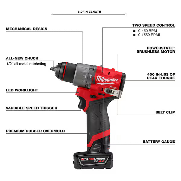 M12 Drill/Impact Driver Combo Kit w/ Large & Small Format Batteries and Charger (2598-22)