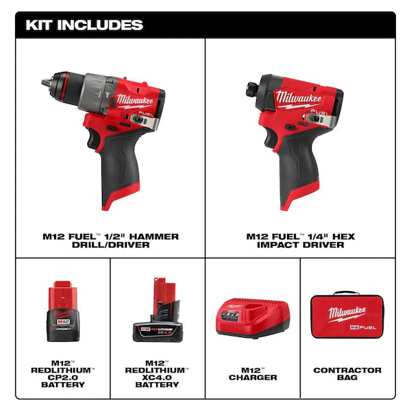 M12 Drill/Impact Driver Combo Kit w/ Large & Small Format Batteries and Charger (2598-22)