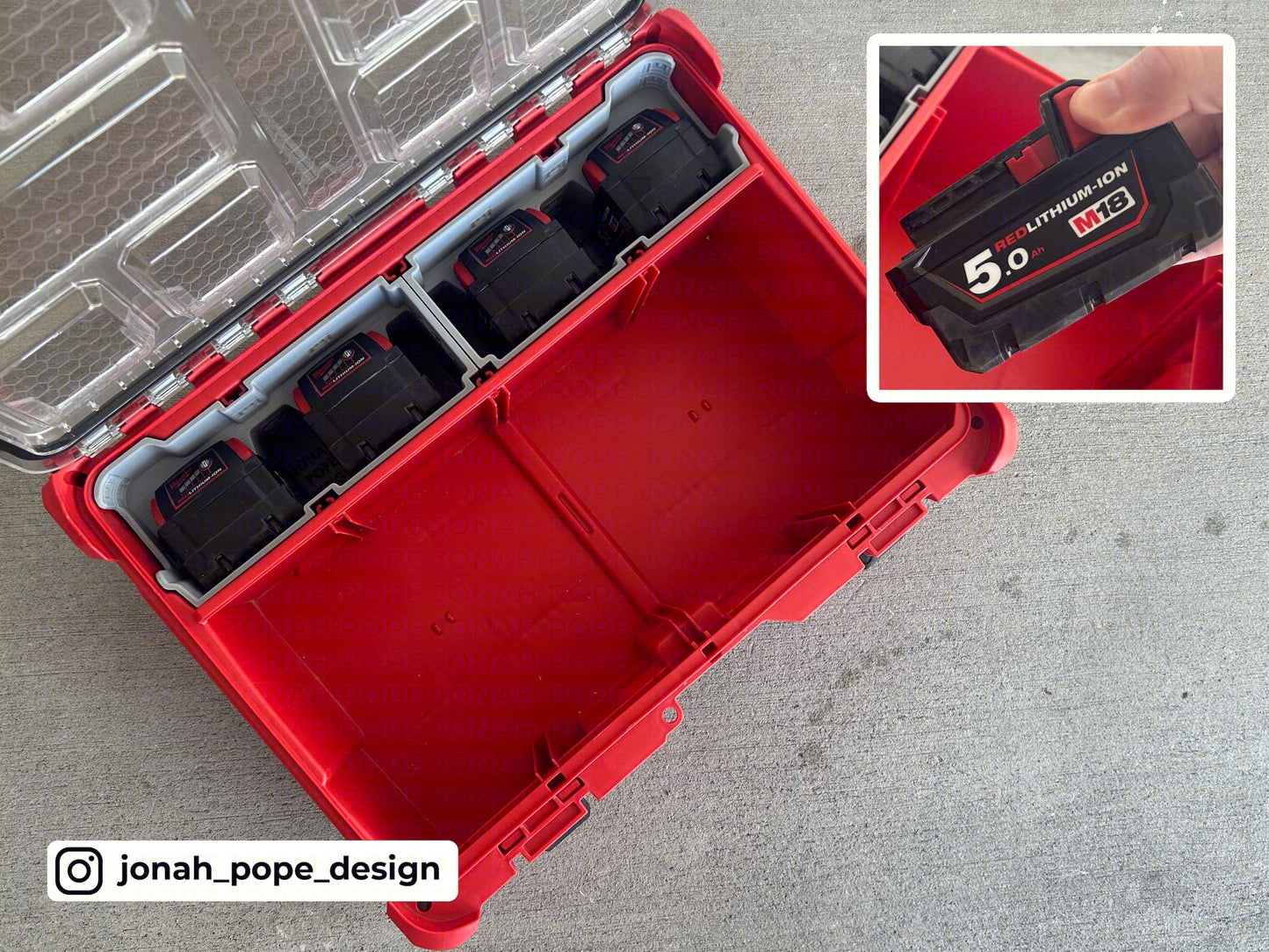 Packout Deep Organizer Insert for Milwaukee M18 Batteries-By Jonah Pope (JPDO-M18BR)