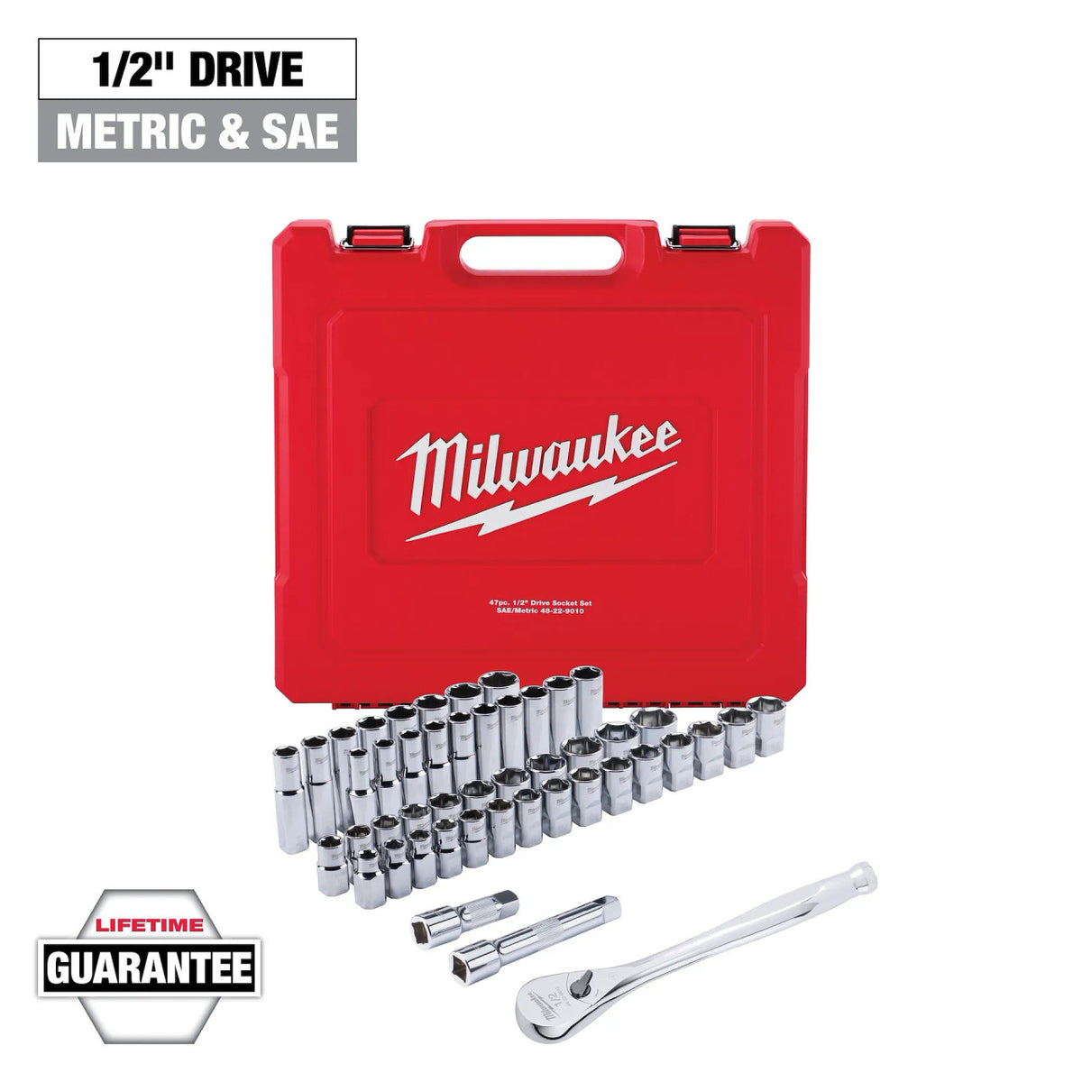 Milwaukee 47 PC 1/2" Drive METRIC/SAE Ratchet & Socket Set - (48-22-9010)
