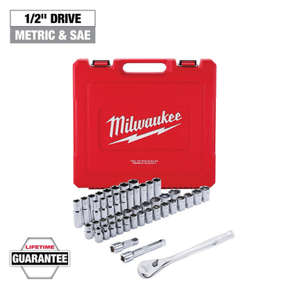 Milwaukee 47 PC 1/2" Drive METRIC/SAE Ratchet & Socket Set - (48-22-9010)