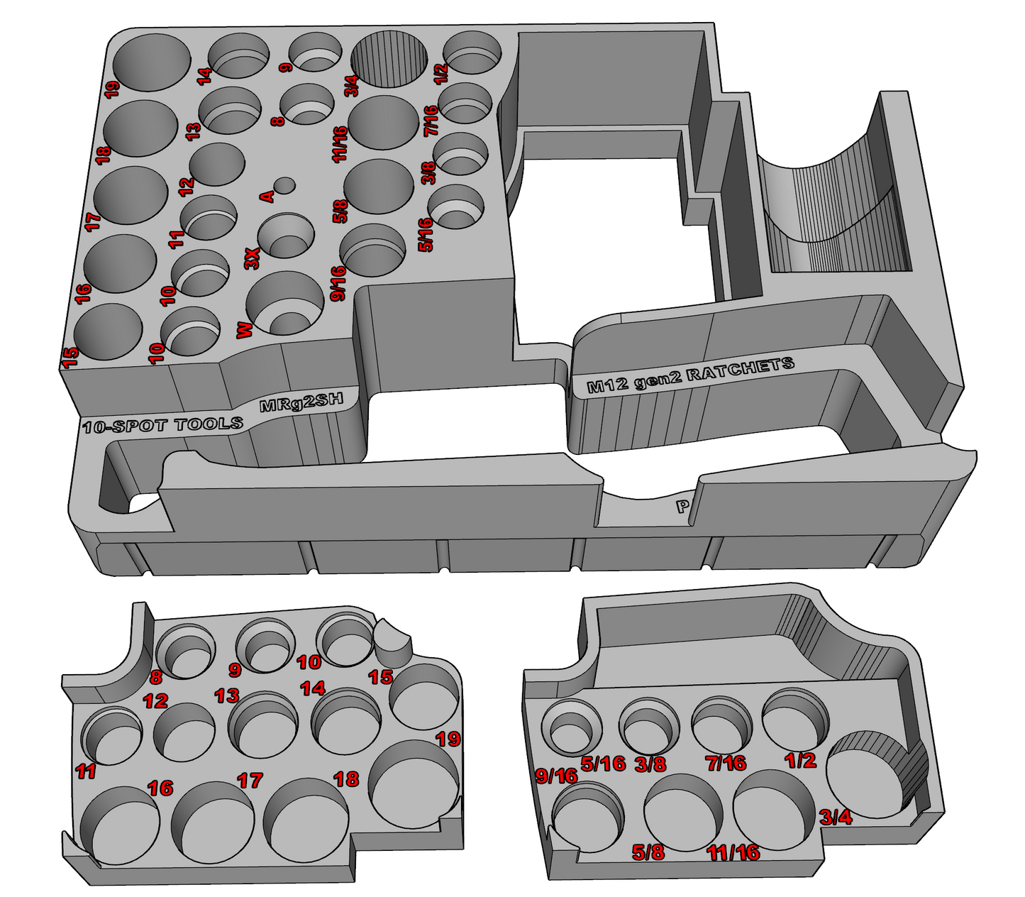 Packout Organizer Insert for NEW M12 Ratchets and Impact Socket Set (MRg2SH)