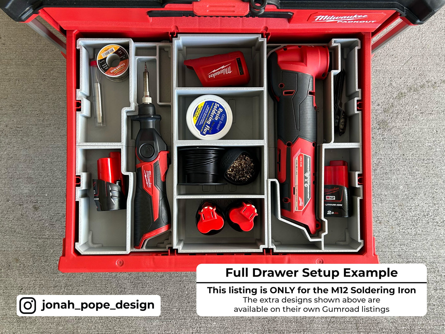 Slimline Packout Drawer Insert for M12 Soldering Iron - Jonah Pope Design (JPD-SI)