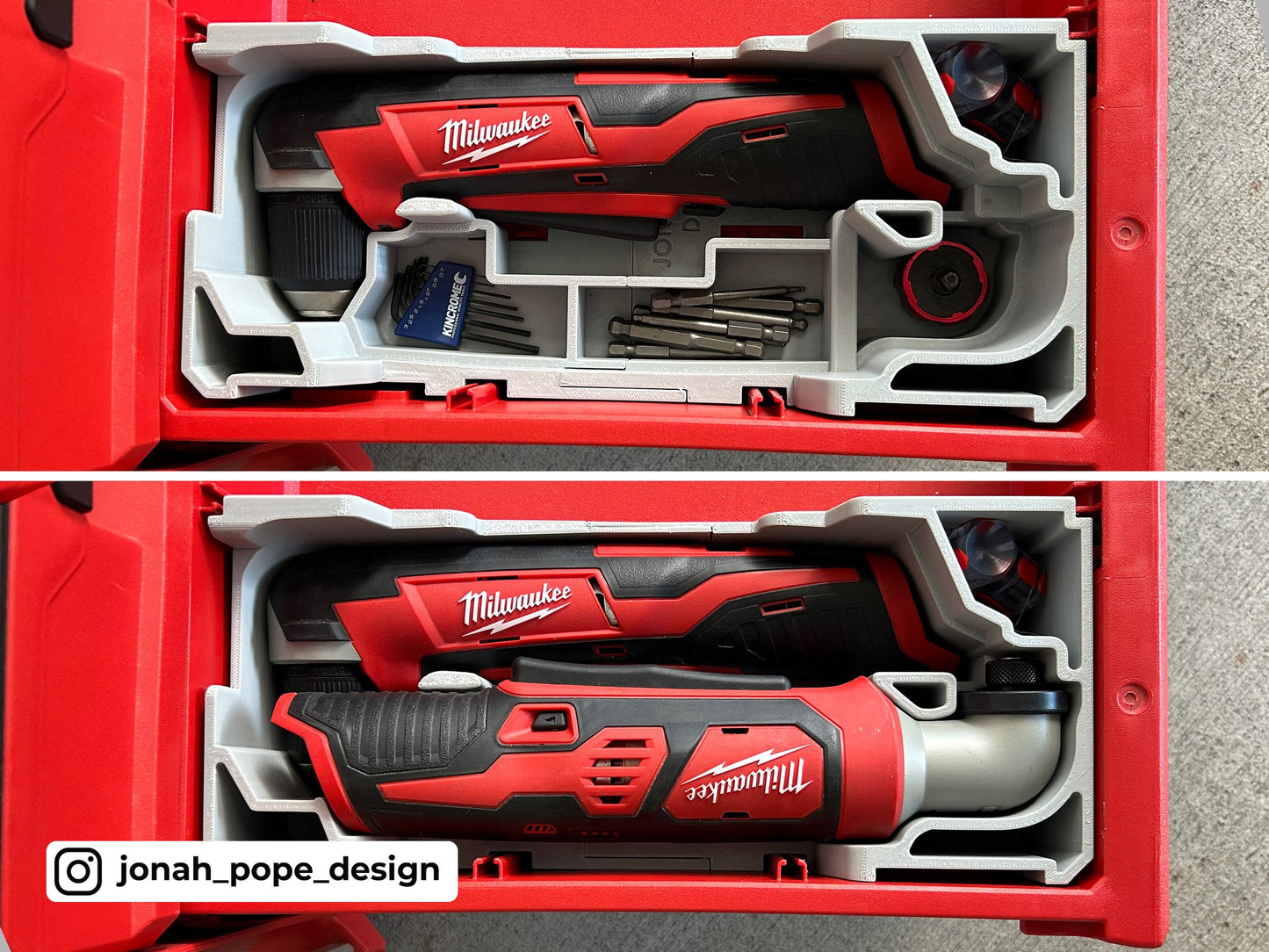 Slimline Packout Drawer Insert for M12 Right Angle Drill and Impact Driver - Jonah Pope Design (JPD-RADI)